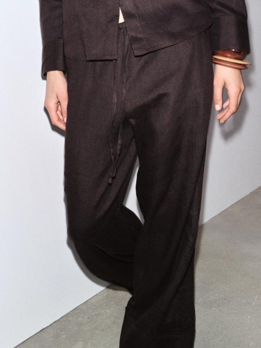 Zara ZW 100% Linen Brown Co‑Ord Set Shirt & Palazzo Pants Size Small Summer NWT - Picture 4 of 16